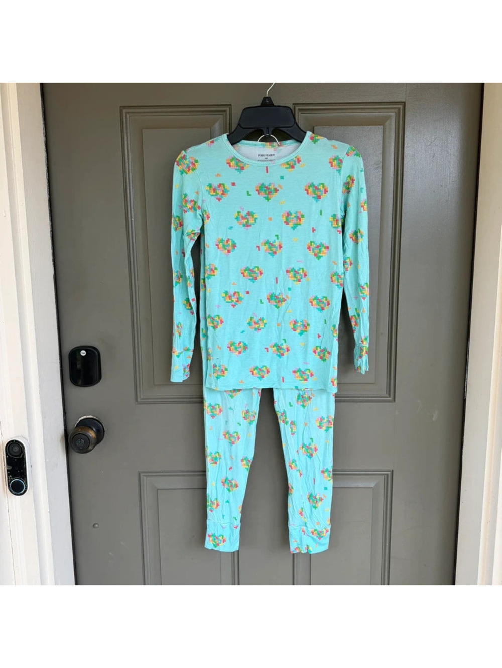 Posh Peanut Game Over Pixel Heart Bamboo Pajamas Set Mint Green Kids 10Y